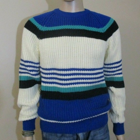 Vintage Crew Neck Striped Pullover Sweater 90s Y2K - Picture 1 of 11